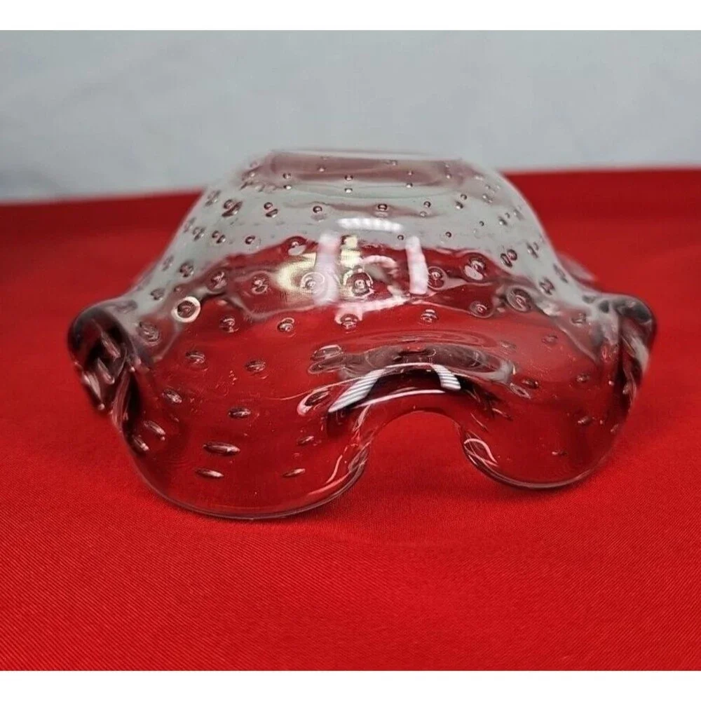 Murano Bubble Ashtray Trinket Bowl VTG Scalloped Bullicante Amethyst Violet Art
